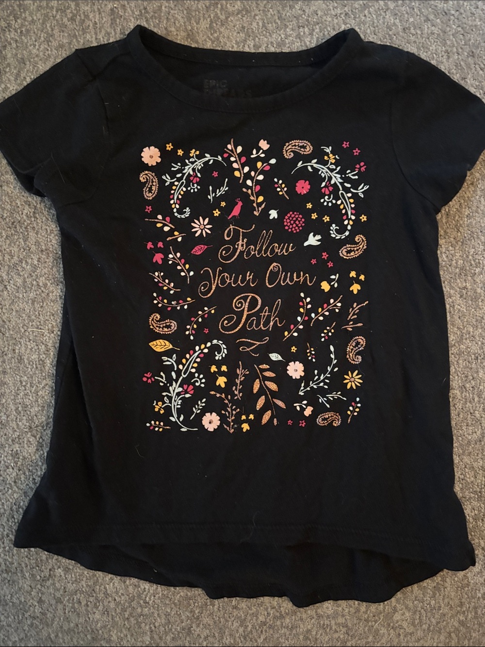 Epic Threads Black Tee with Multicolor Floral 'Follow Your Own Path' Graphic